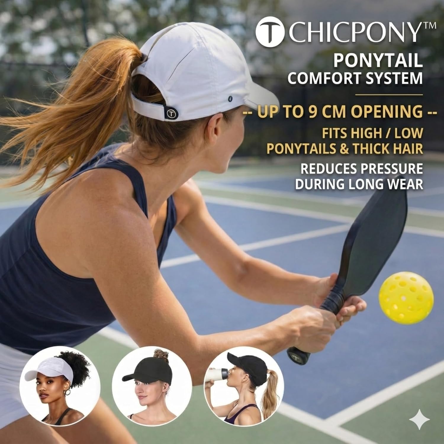 TOP-EX ChicPony™ UVCoolix Cooling UPF50+ Ponytail Thick Hair Womens Baseball Cap,Breathable Lightweight,Golf Running Sports White