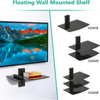 Wali Floating Tv Shelf, 1 Tier Glass Projector Shelf For Dvd Players, Routers, Game Consoles, Cable Boxes, Living Room Decor, Wall Mount Shelves Hold Up To 17.6Lbs (Cs201B), 1-Shelf, Black
