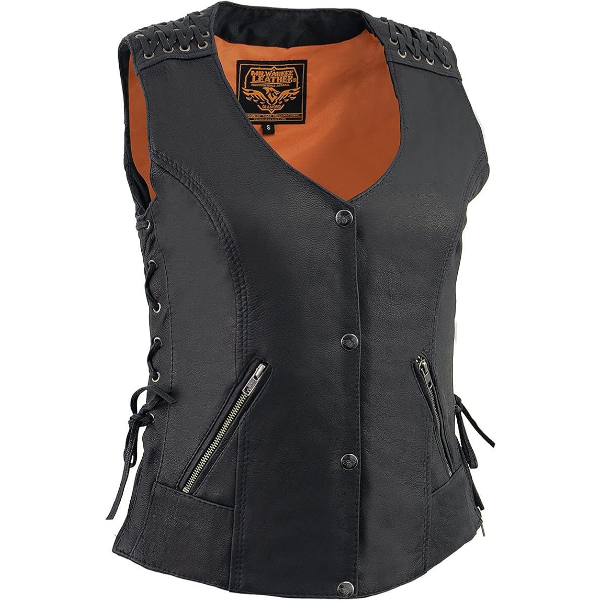 Milwaukee Leather Women'S V-Neck Distress Grey Premium Leather Motorcycle Rider Vest W/Side Laces Mll4531