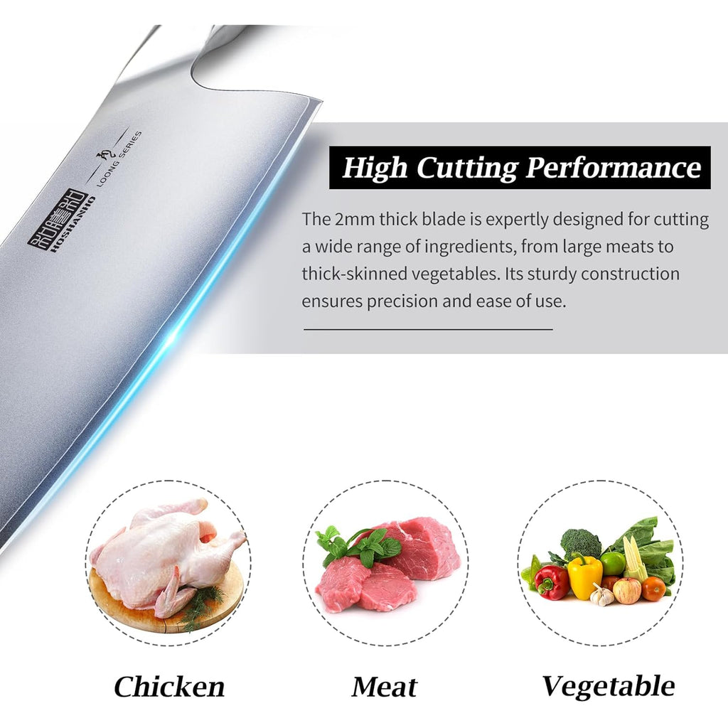 HOSHANHO Cleaver Knife 7 Inch, Ultra Sharp Japanese High Carbon Steel Vegetable Meat Cleaver, Multifunction Chopper Butcher Knife for Home Kitchen and Restaurant