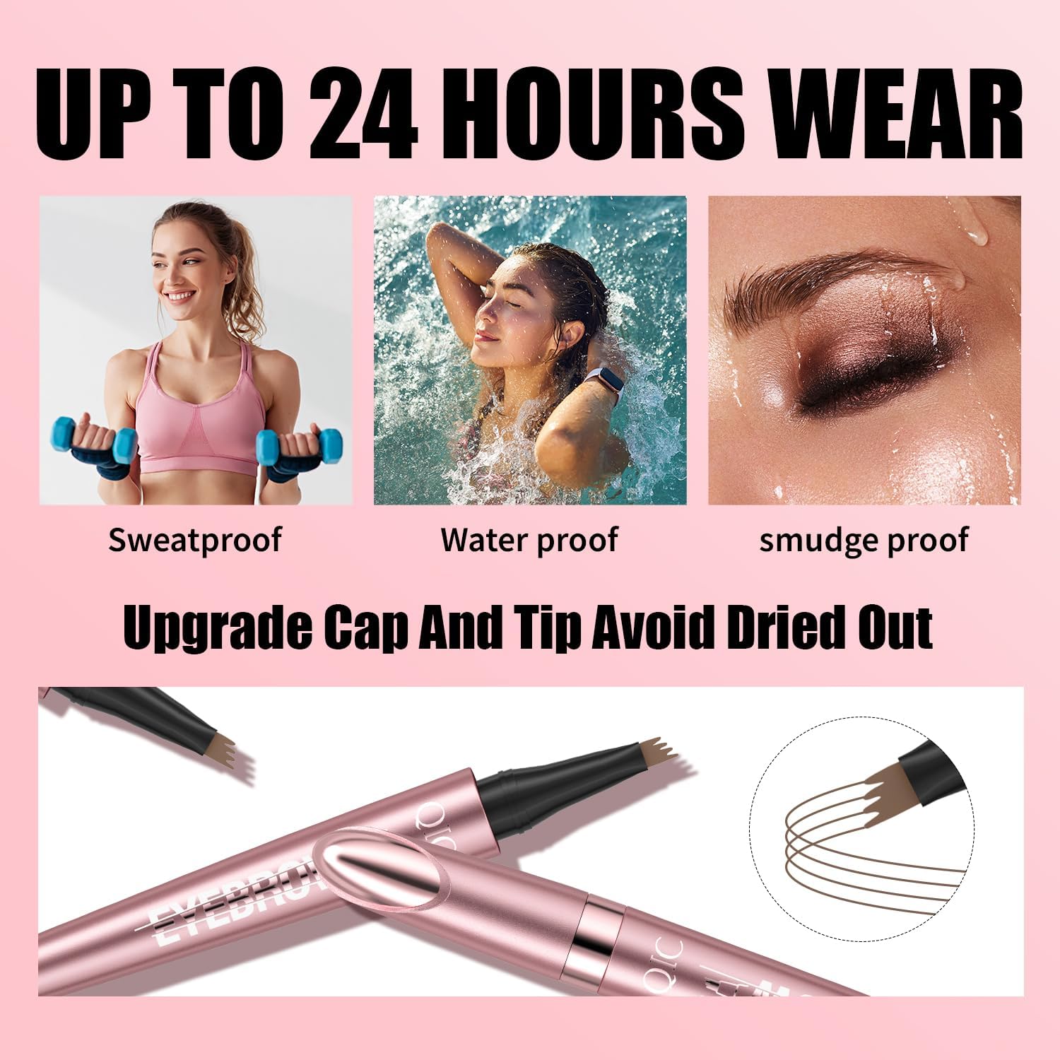 Qic 4-Tip Microblading Eyebrow Pen, Waterproof Brow Marker For Natural Hair-Like Strokes, Quick-Dry Smudge-Resistant, Light Brown