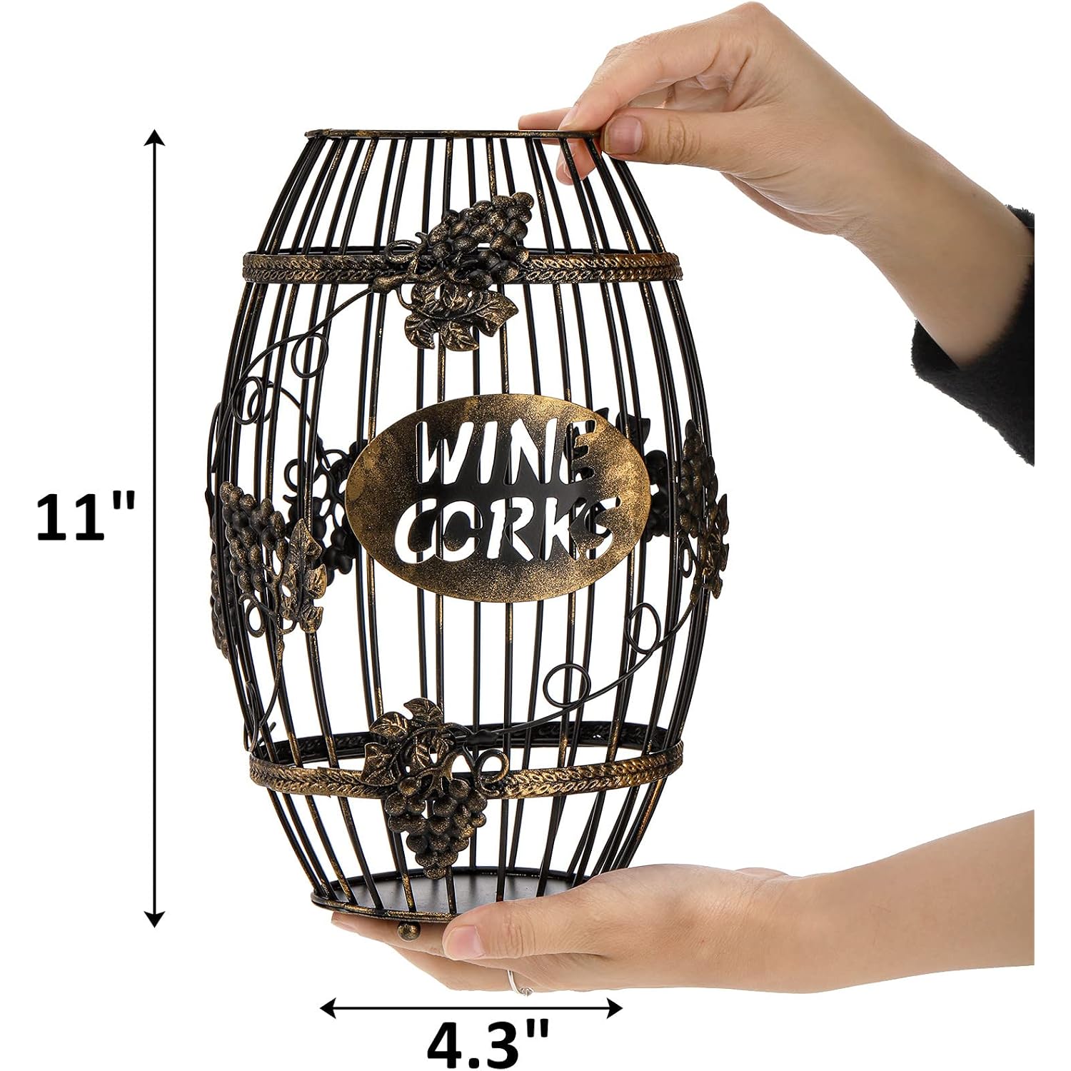 Zoofox Wine Cork Holder, Barrel-Shaped Metal Wine Cork Holder With Large Capacity, Decorative Vino Cork Storage Box For Kitchen, Great Gift Idea For Wine Lover