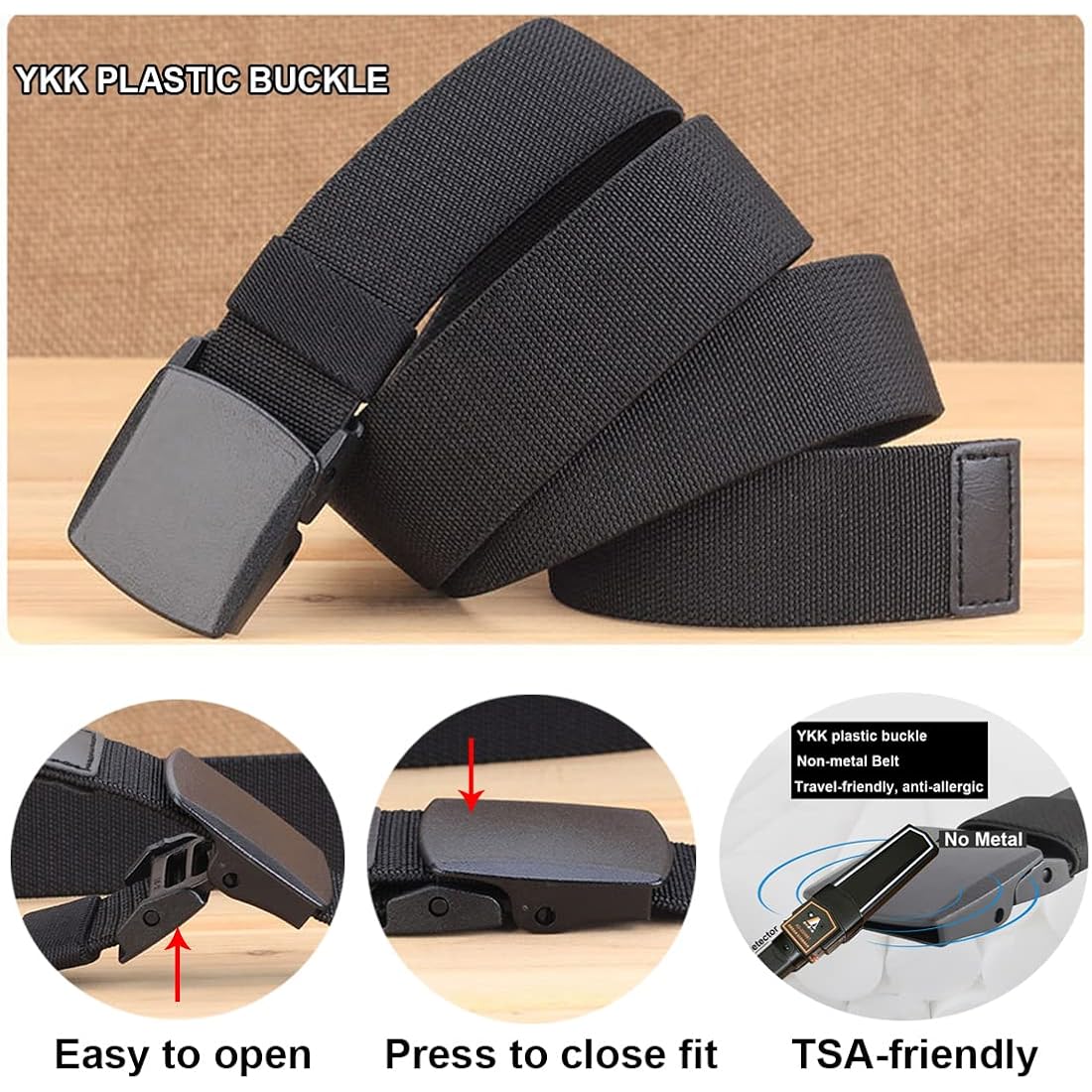 2-Pack Elastic Stretch Belt, Men’S All Size No Metal Nylon Tactical Hiking Belt