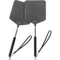 Hdajy Telescopic Fly Swatters 2 Pack, Premium Plastic Flyswatter, Fly Swatter Heavy Duty For Indoor, Outdoor, Classroom, Stainless Steel Handle（Black）