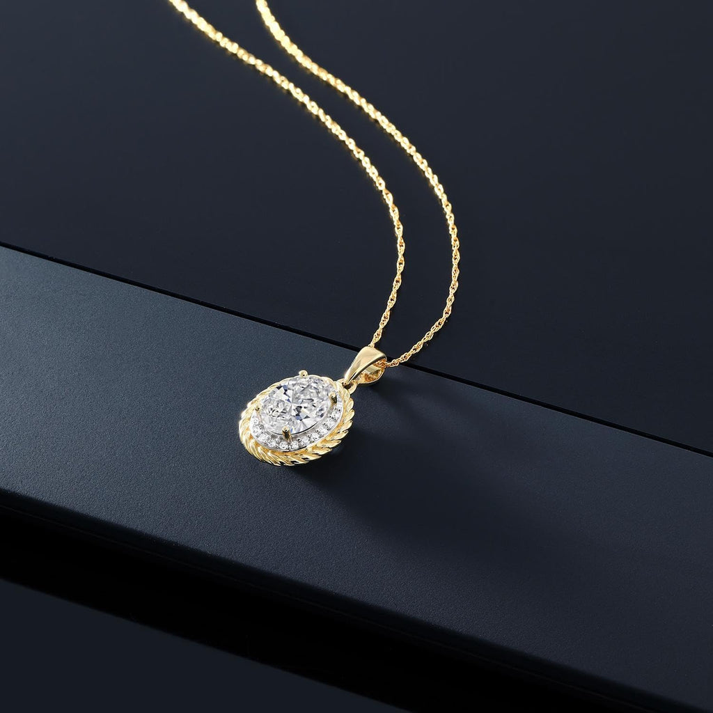 Gem Stone King 1.72 Cttw 14K Yellow Gold IGI Certified Lab Grown Diamond Pendant Necklace | Center Oval Diamond 1.5 Ct | D-E Color | VS1-VS2 Clarity | Gold Necklace For Women | 18 Inch Chain