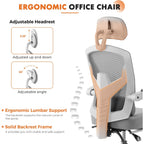 Sweetcrispy Office Computer Desk Chair With Footrest,Ergonomic High-Back Mesh Rolling Work Swivel Chairs With Wheels,Comfortable Lumbar Support,Comfy Arms For Home,Bedroom,Study,Student,Light Grey