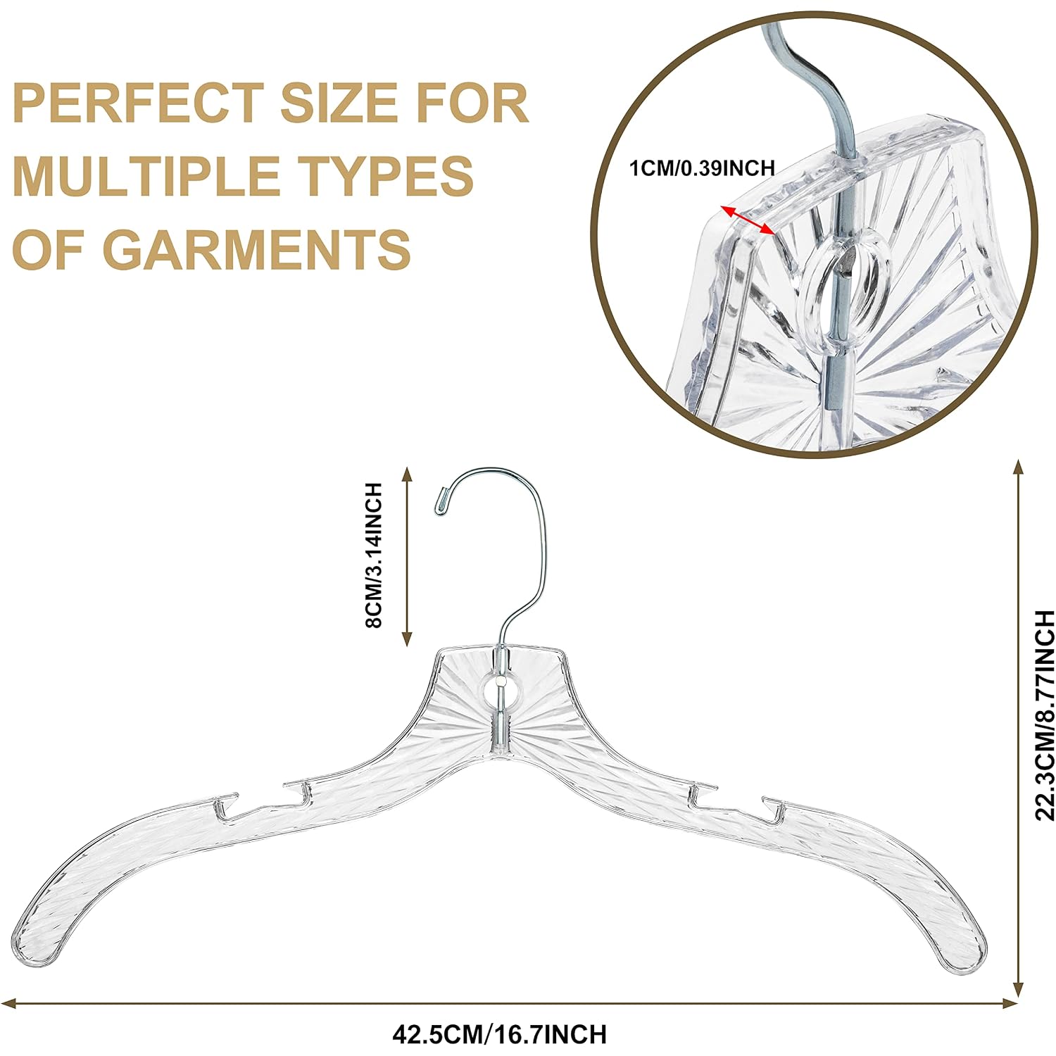Quality Clear Plastic Hangers 12 Pack - Durable Crystal Cut Heavy Duty Hangers For Clothes, Shirts, Suits, Coats, Dresses