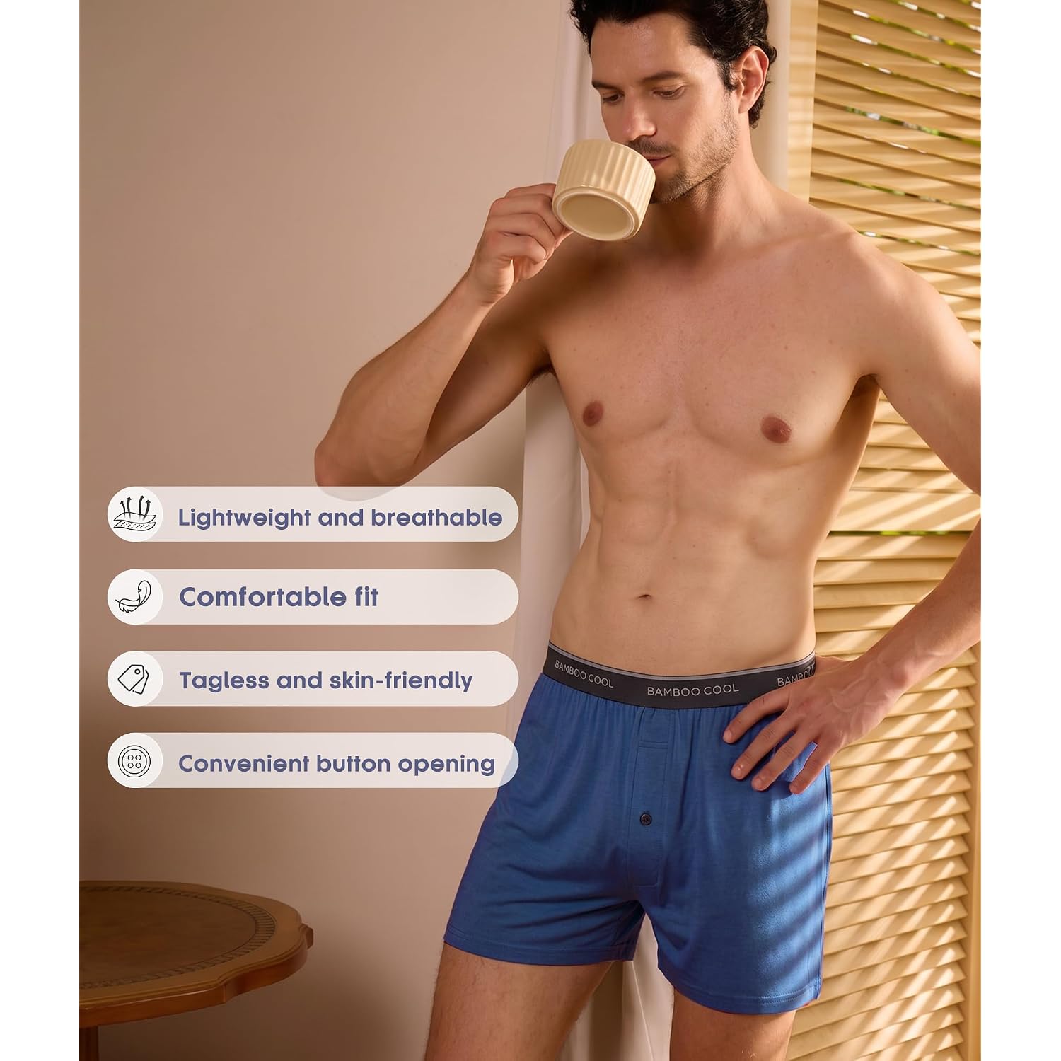 Bamboo Cool Men'S Underwear Boxer Shorts,Breathable Knit Boxers,Stretch And Relaxed Fit 4 Pack