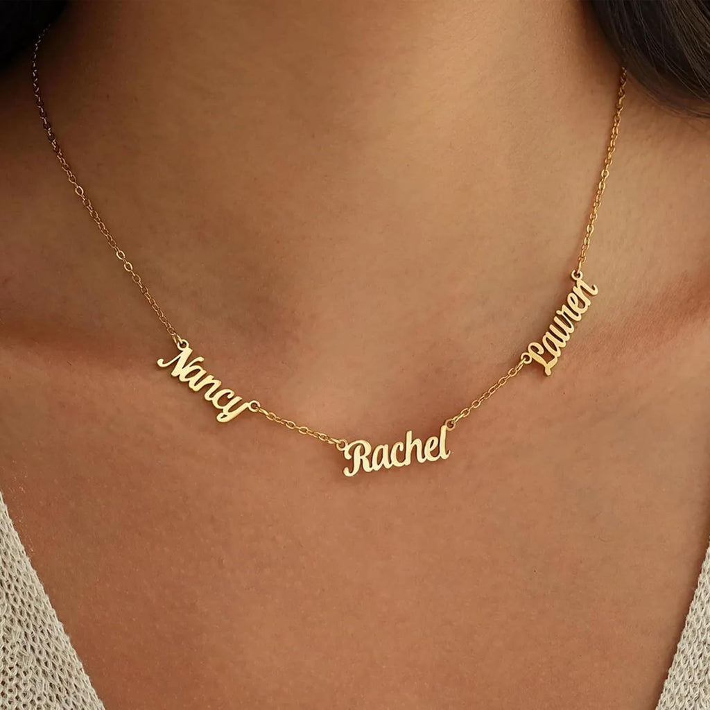 Elemtansy Mothers Day Custom Name Necklace for Women, Multiple Name Personalized 18K Gold Plated Handmade Family Necklace, Customized Jewelry Birthday Gift for Mom