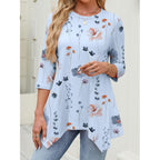 3/4 Length Sleeve Tunic Tops for Women Loose Fit Dressy Casual Blouses Shirts with Asymmetrical Hem S-3XL