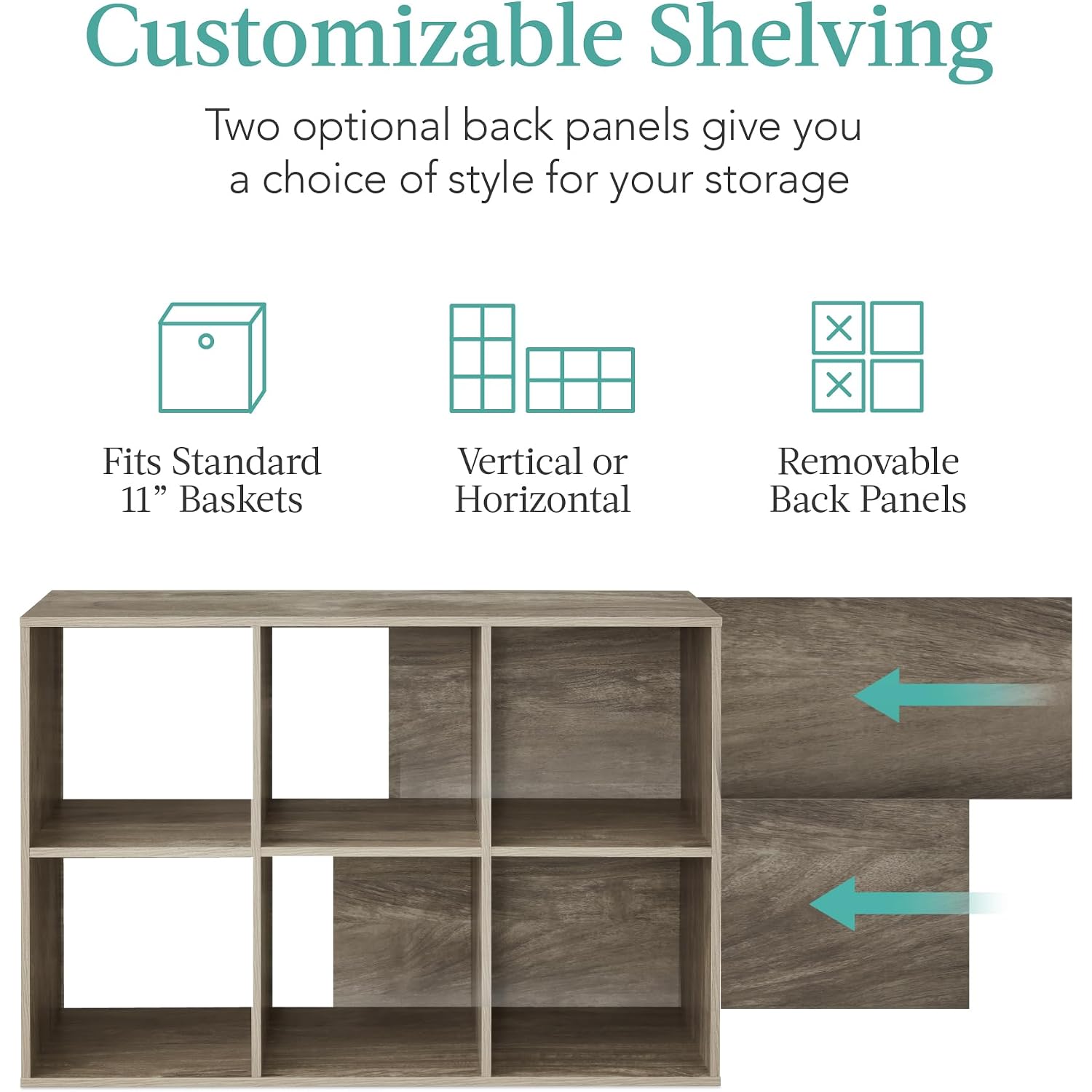 Best Choice Products 6-Cube Storage Organizer, 11In Shelf Opening, Bookcase, Display Shelf, Customizable W/ 3 Removable Back Panels – Greige
