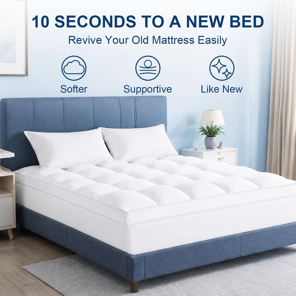 Queen Mattress Topper, Extra Thick Pillow Top Mattress Pad For Back Pain Relief, Cooling Bed Topper Mattress Cover With 8-21 Inch Deep Pocket