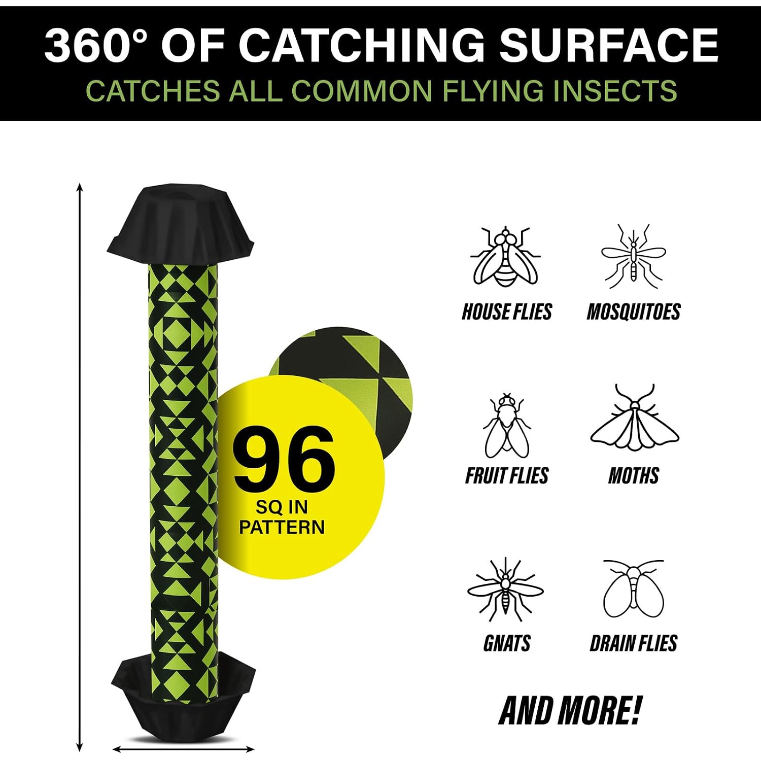 Catchmaster Fly Stick 4-Pack, Sticky Hanging Fly Traps Indoor & Outdoor | High-Contrast Design Attracts And Hides Flies; Unscented; Captures Flies, Gnats & Insects; Heavy Duty Glue; Hang Or Stand