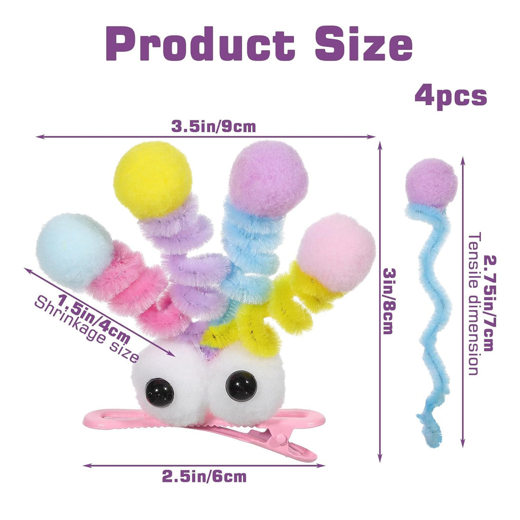 4 Pcs Fluffy Pom Poms Hair Clips Funny Plush Duckbill Hairpins Hair Barrettes Kawaii Cartoon Clips Non Slip Crazy Hair Day Accessories for Long Short Hairs Party Styling