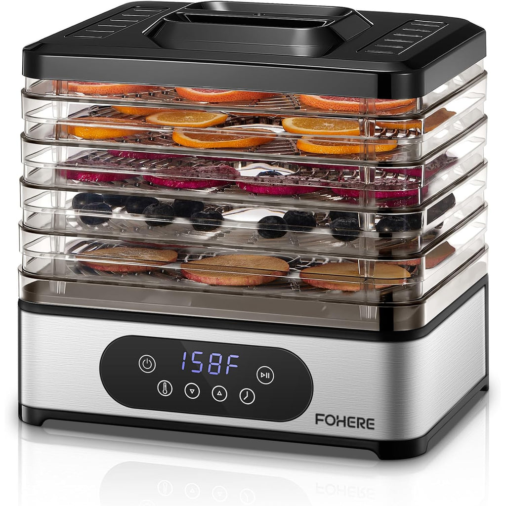 Fohere Food Dehydrator, 5 Bpa-Free Tray Dehydrators For Food And Jerky, Fruit, Herbs, Meat, Dog Treats, 48H Timer And 95-158°F Temperature Control, 400W Dehydrator Machine, 11.42" Stackable Trays