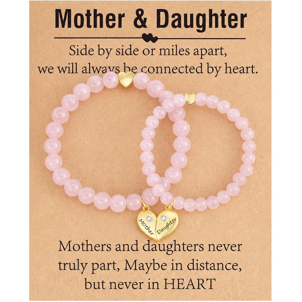 Mothers Day Gifts- Mother Daughter Bracelets Set, Matching Heart Charm Natural Stone Bracelet Jewelry Gifts for Mom Daughter