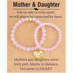 Mothers Day Gifts- Mother Daughter Bracelets Set, Matching Heart Charm Natural Stone Bracelet Jewelry Gifts for Mom Daughter