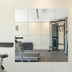 Home Gym Mirrors, 12'' X 12'' Glass Mirror Tiles, 16 Pcs | Square Large Wall Mirror, For Home Gym, Bedroom, Door, Bathroom, Frameless Mirror Sets