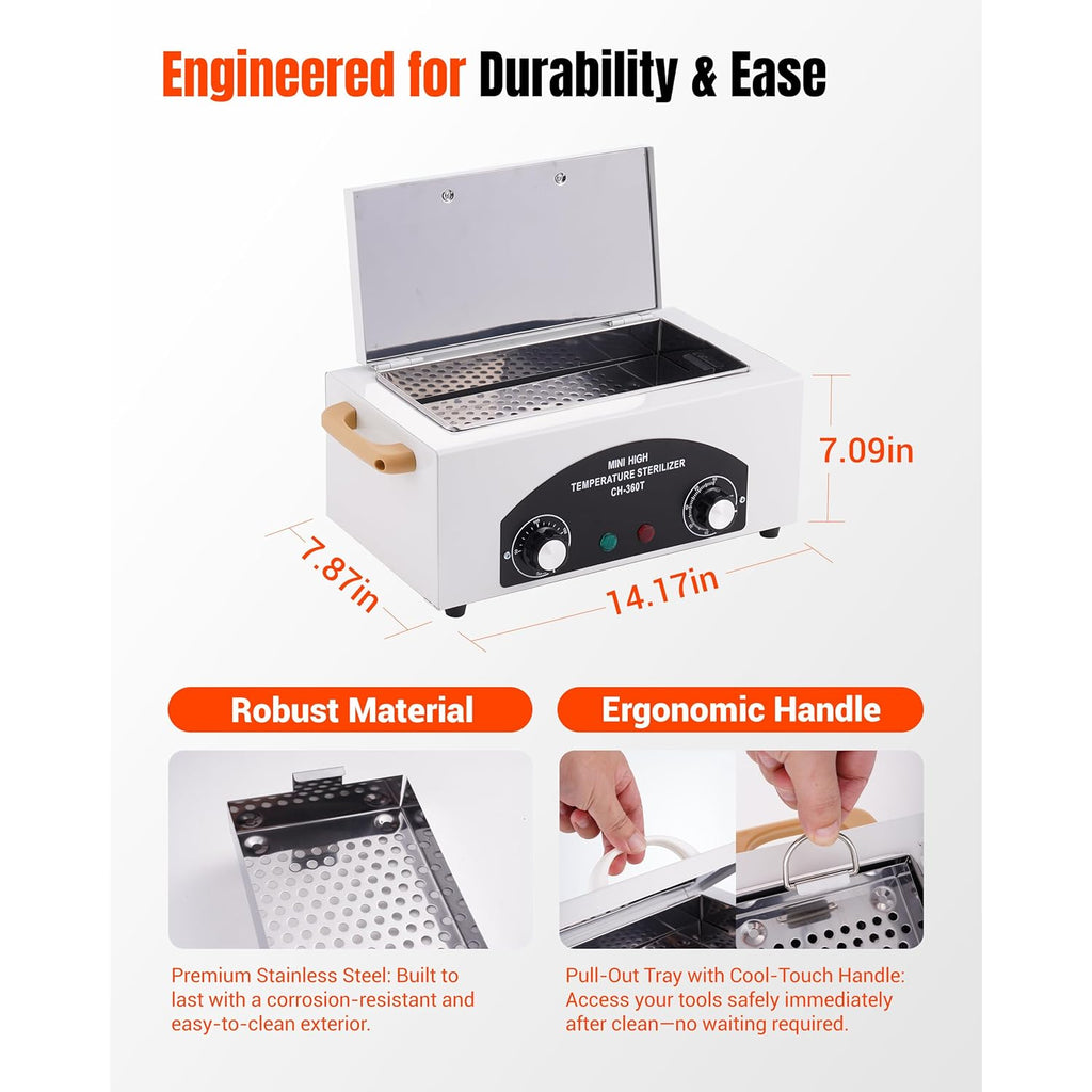 High-Temperature Cleaning Box for Metal Tools, 1.5L Capacity with Adjustable Timer 110V 300W, 122℉-428℉ Cleaning Cabinet for Nail Salons, Barbers & Home Use
