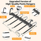 Pants Hangers Space Saving - 2 Pack Closet Organizer And Storage Jean Hangers, Stainless Steel Anti-Slip Clothes Hanger Scarf Holder For Pants Jeans Leggings Trousers Pant Rack, Black