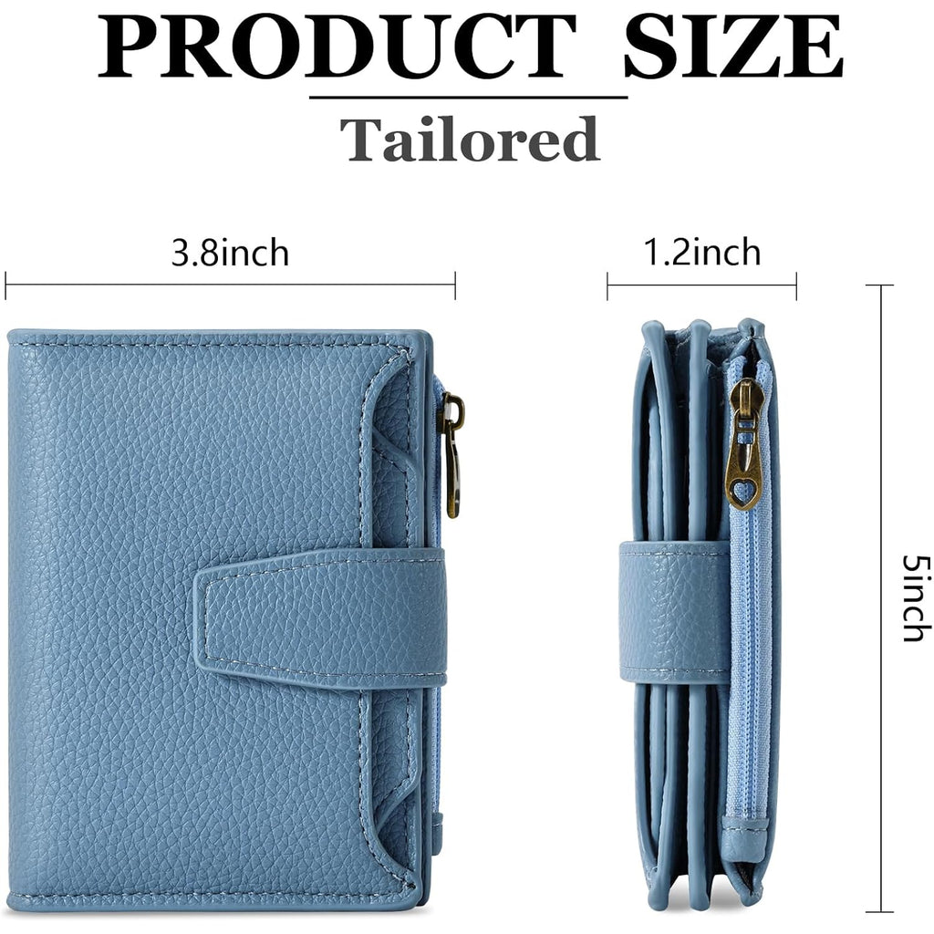 Airkit Small Wallet Women RFID Blocking Soft Leather Bifold Compact Card Holder Wallet for Women with Zipper Coin Pocket 4 ID Window