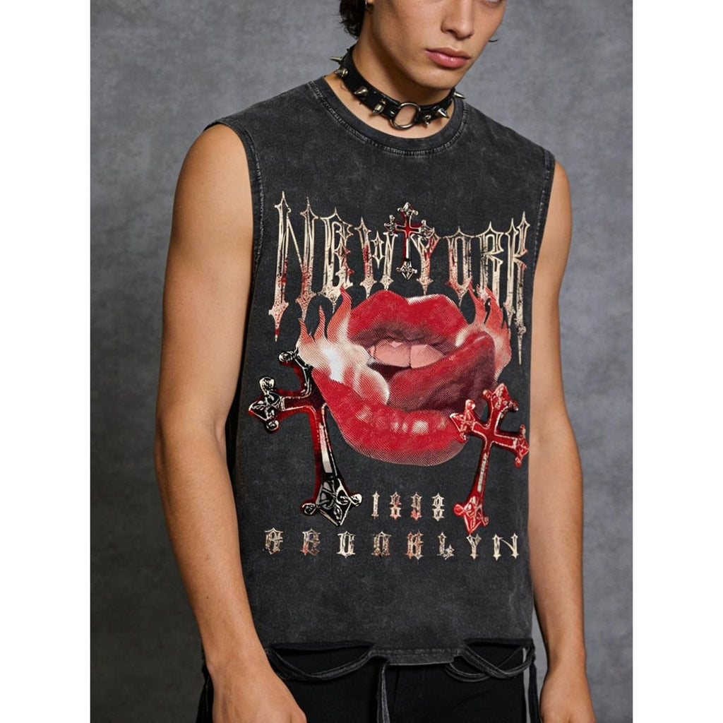 Verdusa Men'S Y2K Graphic Tees Grunge Hippie Distressed Tank Top