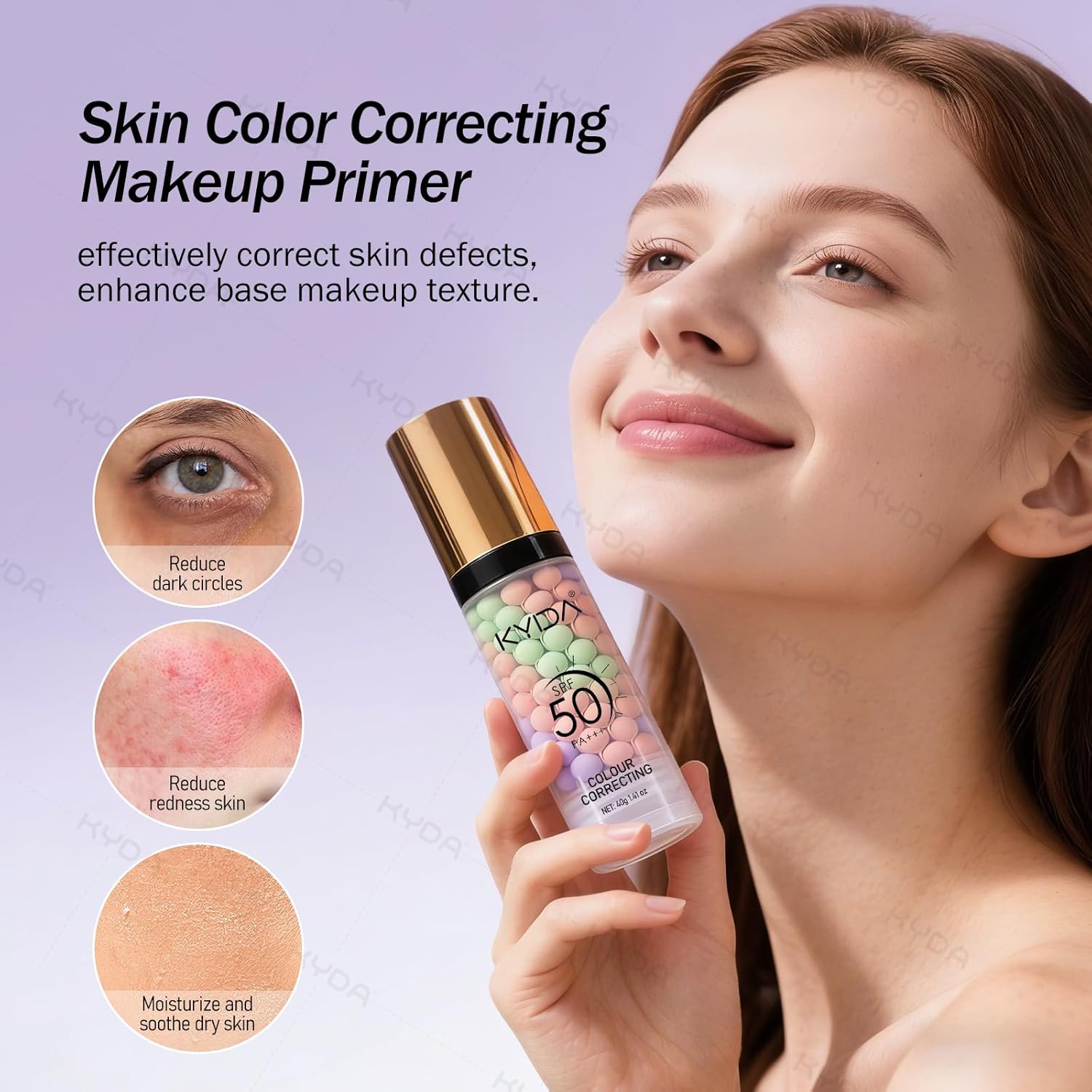 KYDA 3 In 1 Primer for Face Before Makeup,One Step Color Correcting Primer,SPF 50 PA+++ Color Correcting Serum, Moisturizing Makeup Sunscreen Primer, Oil Control Skin Corrector