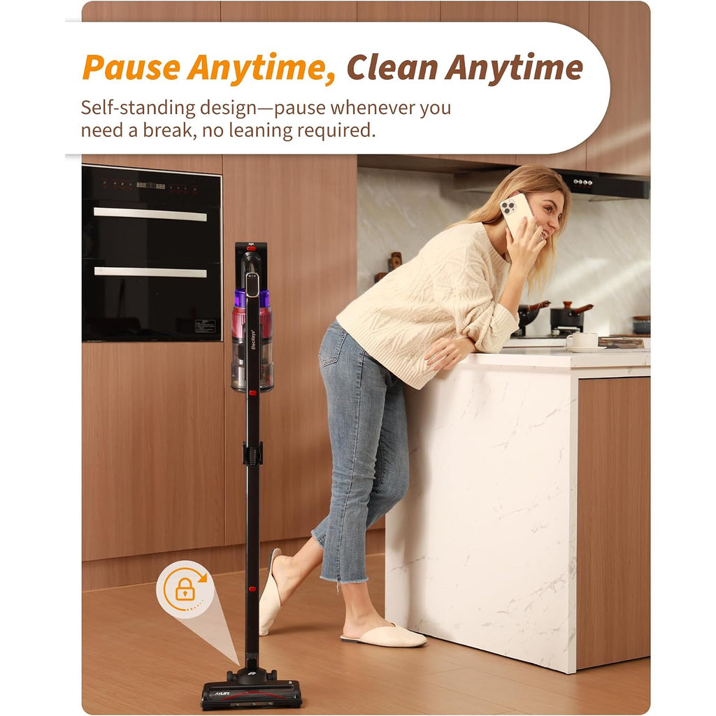 Eleckeys 650W Cordless Vacuum Cleaner For Home, Pet Hair & Hardwood Floors, 55Kpa Lightweight Vacuum Cleaners With 65 Mins Runtime, Self-Standing, Foldable Tube, Charging Dock & Anti-Tangle Brush