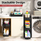 4-Pack 2-Tier Under Sink Organizer With Pull Out Drawers | Multi-Use Kitchen & Bathroom Storage. Includes Hanging Hooks And Cups. Black, Space-Saving Cabinet Design.