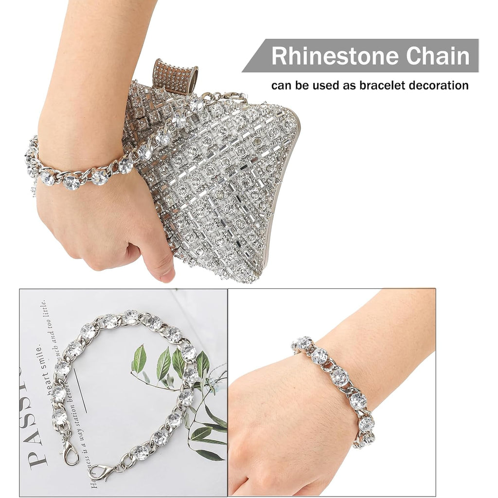 Women Sparkly Rhinestone Clutch With Chains, Glitter Evening Handbag Purse Shoulder Bag For Wedding Party Prom