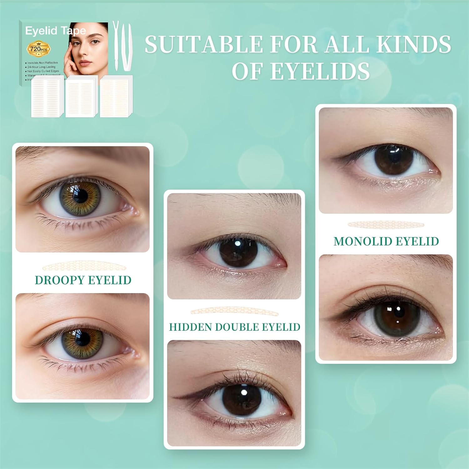 720pcs Invisible Double Eyelid Tape — Eyelid Lift for Sagging or Hooded Eyelids, Uneven Lids, and Single Eyelids