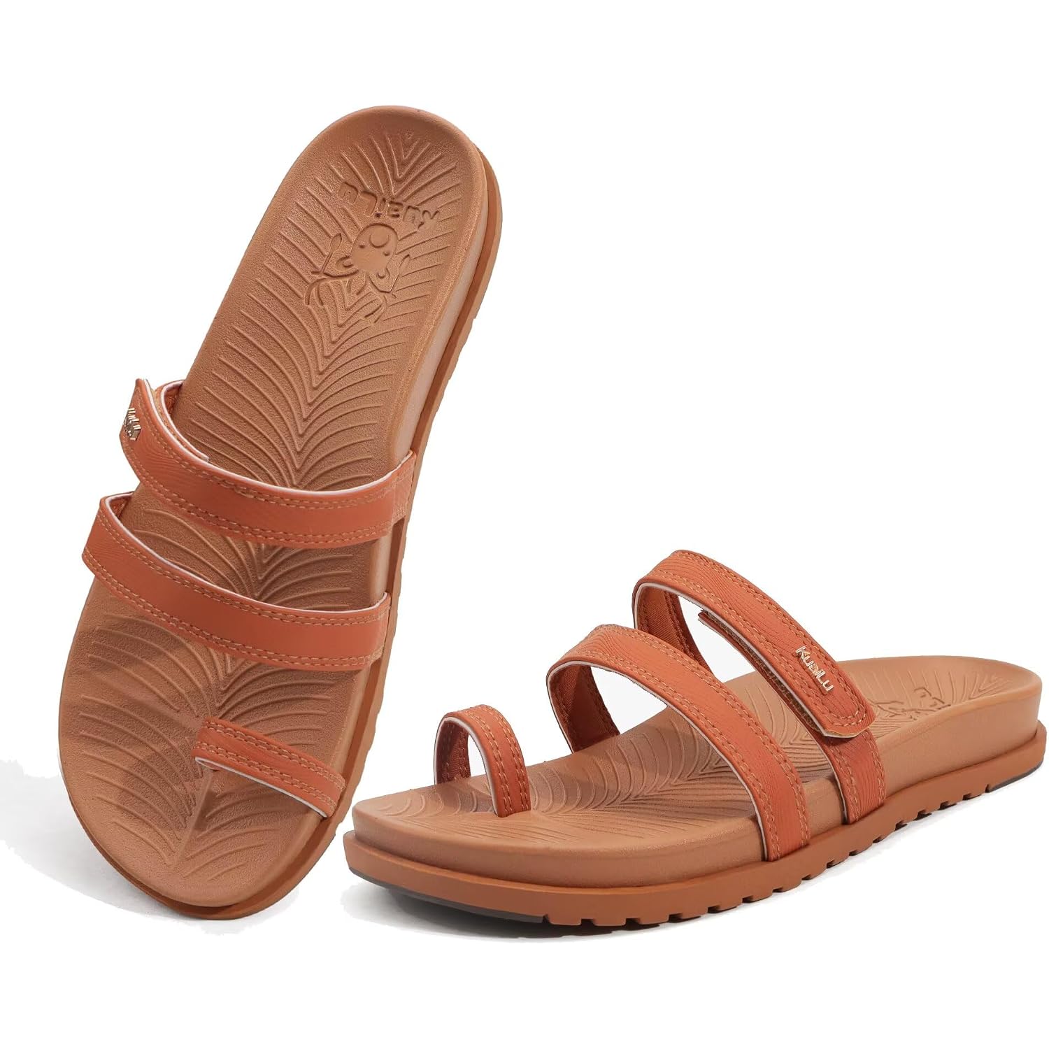 Kuailu Womens Slides Sandals With Plantar Fasciitis Arch Support Fashion Comfort Adjustable Flat Sandals Ladies Lightweight Orthotic Slip On Sandals