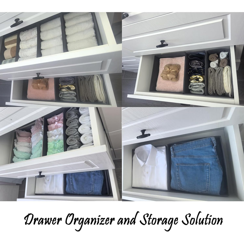 Bructhun Sock Drawer Organizer 3 Pack - Collapsible Fabric Storage Bins For Underwear Divider, Small Closet Organizers With 3 Compartments, Gray
