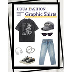 Uoua Mens Graphic Tees Vintage Oversized T-Shirts Casual Acid Wash Cotton Streetwear (S-2Xl)
