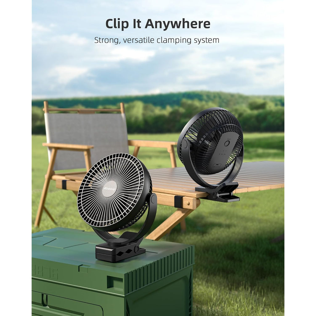 Koonie 8" Clip On Fan, 10000Mah Rechargeable Battery, Strong Airflow | 4 Speeds, Sturdy Clamp, Ideal Portable Usb Desk Fan For Office, Golf Cart, Camping, Travel, Tent, Outdoor, Treadmill & Gym