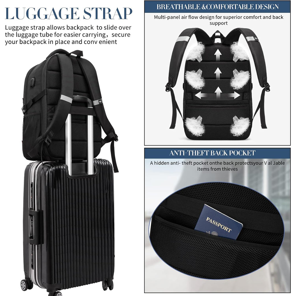 Extra Large Backpack For Men 55L,18.4Inch Travel Laptop Backpack With Usb Charging Port Business Flight Approved Carry On Backpack,Tsa Big Capacity Heavy Duty Computer Bag College Bookbag,Black