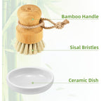 Bamboo Dish Scrub Brush For Kitchen Sink, Natural Wooden Washing Dish Brush Scrubber With Sisal Bristles For Household Cleaning, Cast Iron Pots, Pans And Vegetables