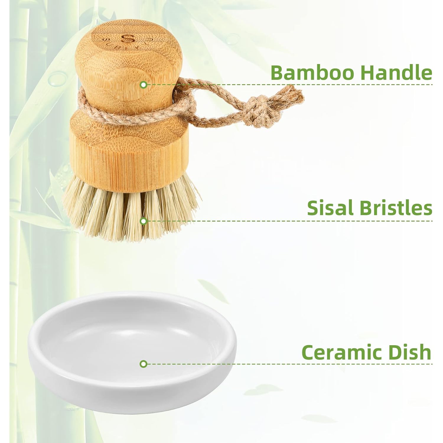 Bamboo Dish Scrub Brush For Kitchen Sink, Natural Wooden Washing Dish Brush Scrubber With Sisal Bristles For Household Cleaning, Cast Iron Pots, Pans And Vegetables
