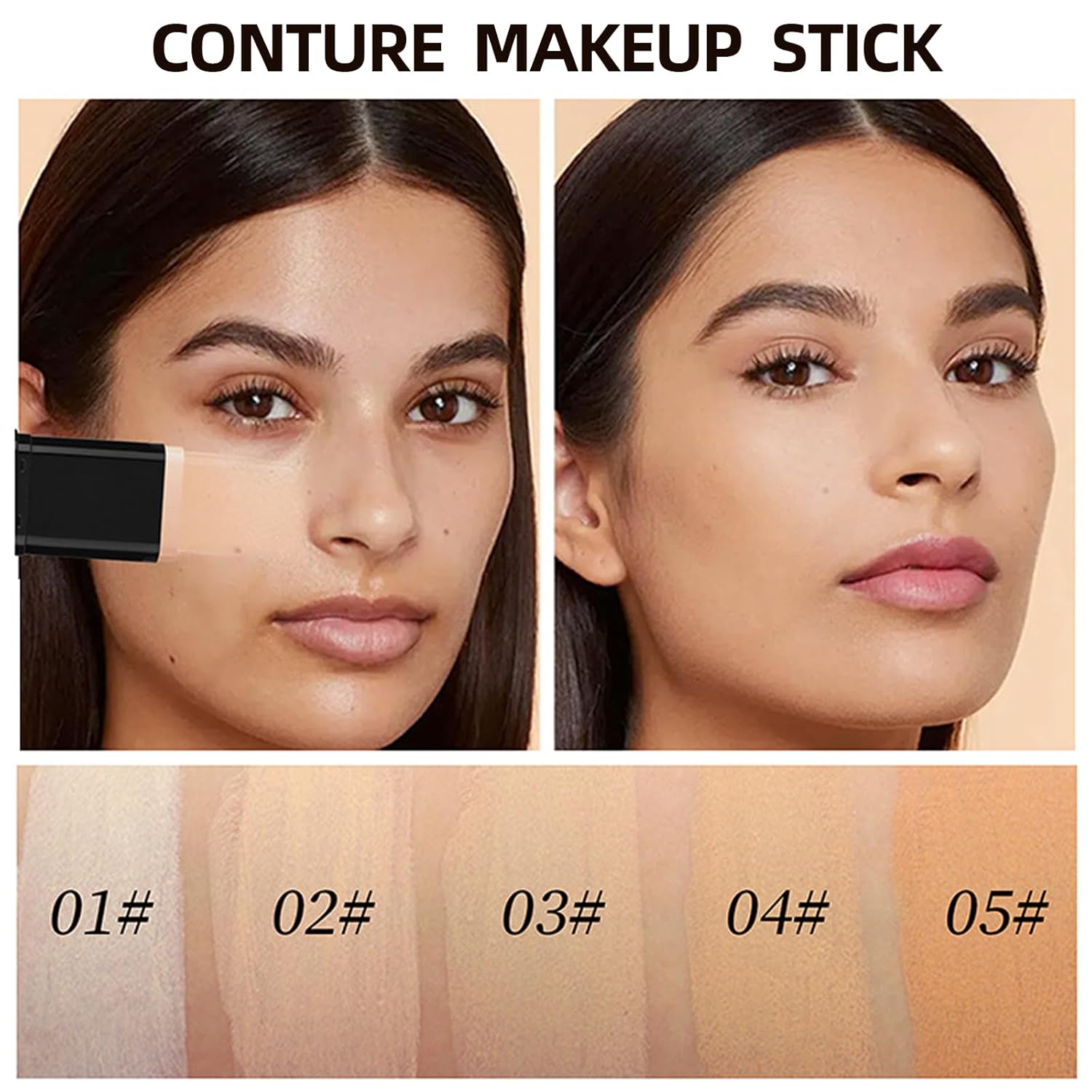 Foundation Stick,2 in 1 Dual-Ended Long-Lasting & Waterproof Concealer Korean Foundation Contour Sticks,Contouring Foundation with Brush,Full Coverage Matte Finish for Face Makeup(02NATURAL)