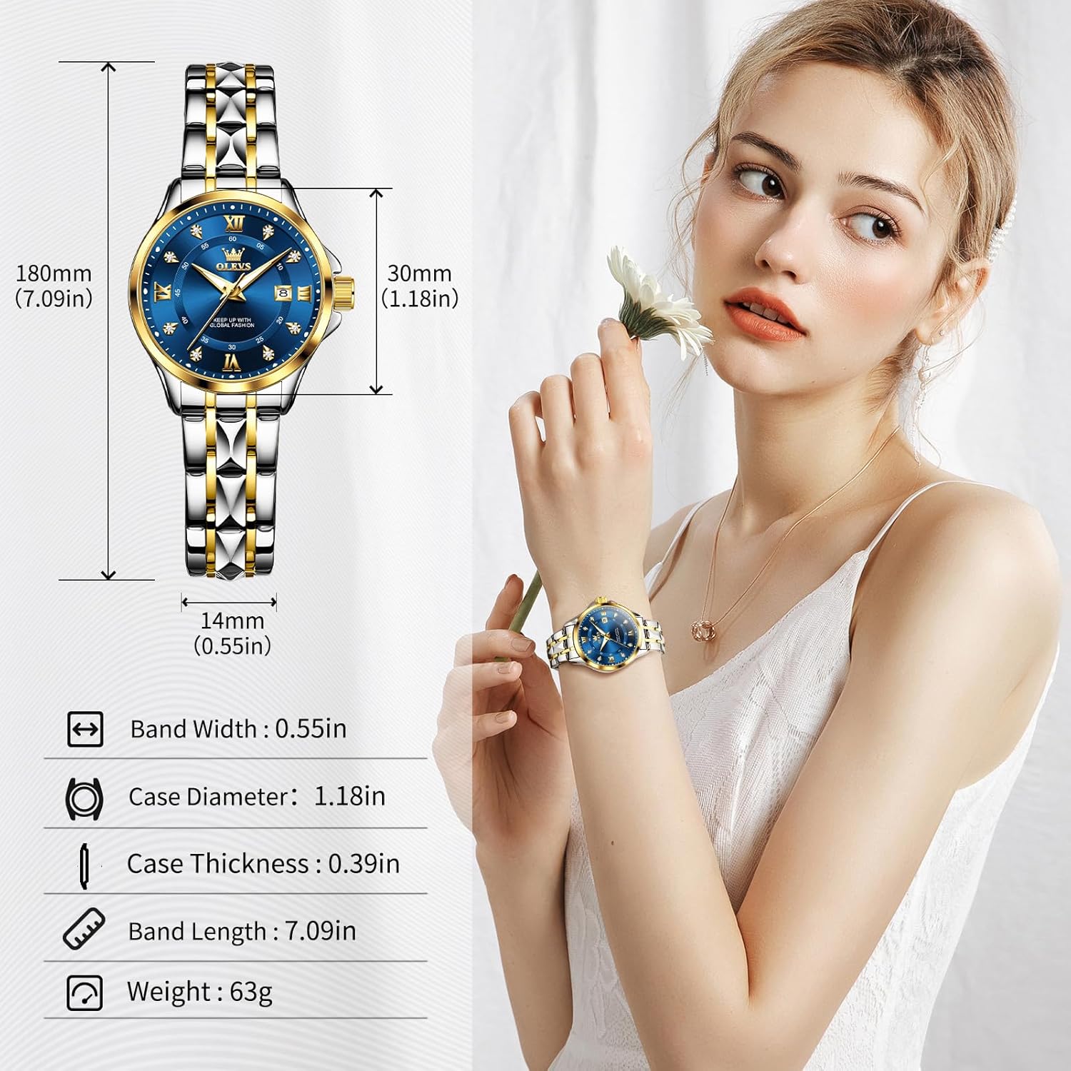 OLEVS Watch Women Two Tone Watches for Women with Date Dress Womens Watches for Medium Wrists Luxury Easy Read Womens Watch Waterproof Blue/Black/Gold/Silver Dial Reloj para Mujer Ideal Gift for Her