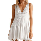 Womens Lace Mini Dress Slip Dress V-Neck Summer Y2K Ruffle Hem Flowy Swing Boho Short Dresses
