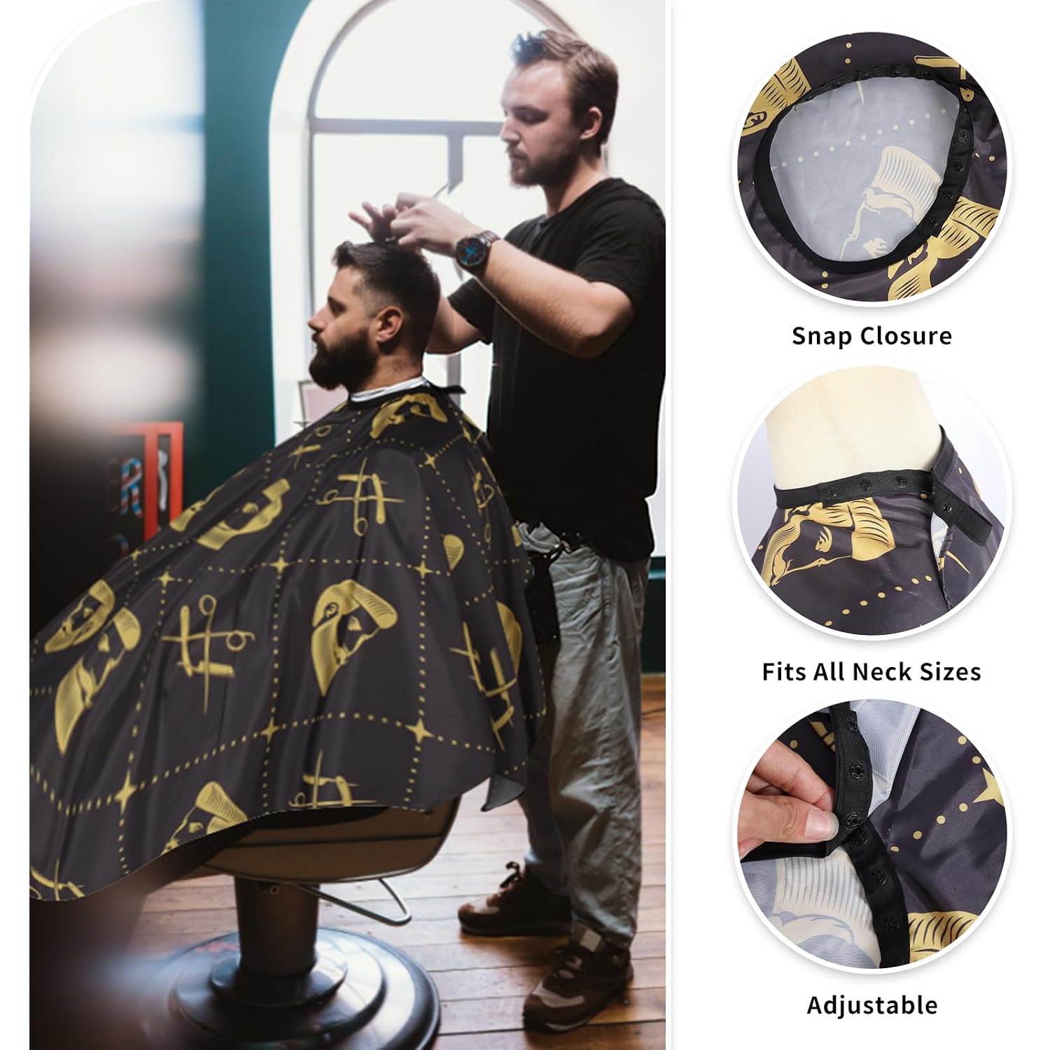 Professional Hair Cutting Cape With Neck Duster Brush, Waterproof Salon Barber Cape With Snaps, Barber Accessories (Hair Cutting Scissors And Men)