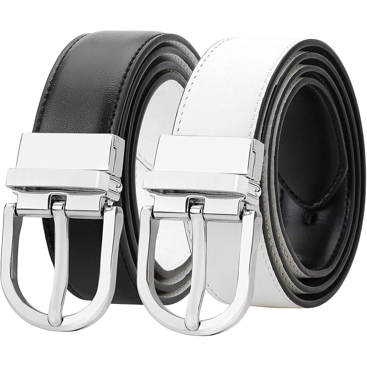 Falari Reversible Belt Genuine Leather Fashion Belt With Single Prong Buckle For Women Youth Kids (1 Belt for 2 Colors)