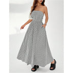 Milumia Women'S Striped Strapless Maxi Dress Summer Casual Tube Top Long Dresses With Pocket