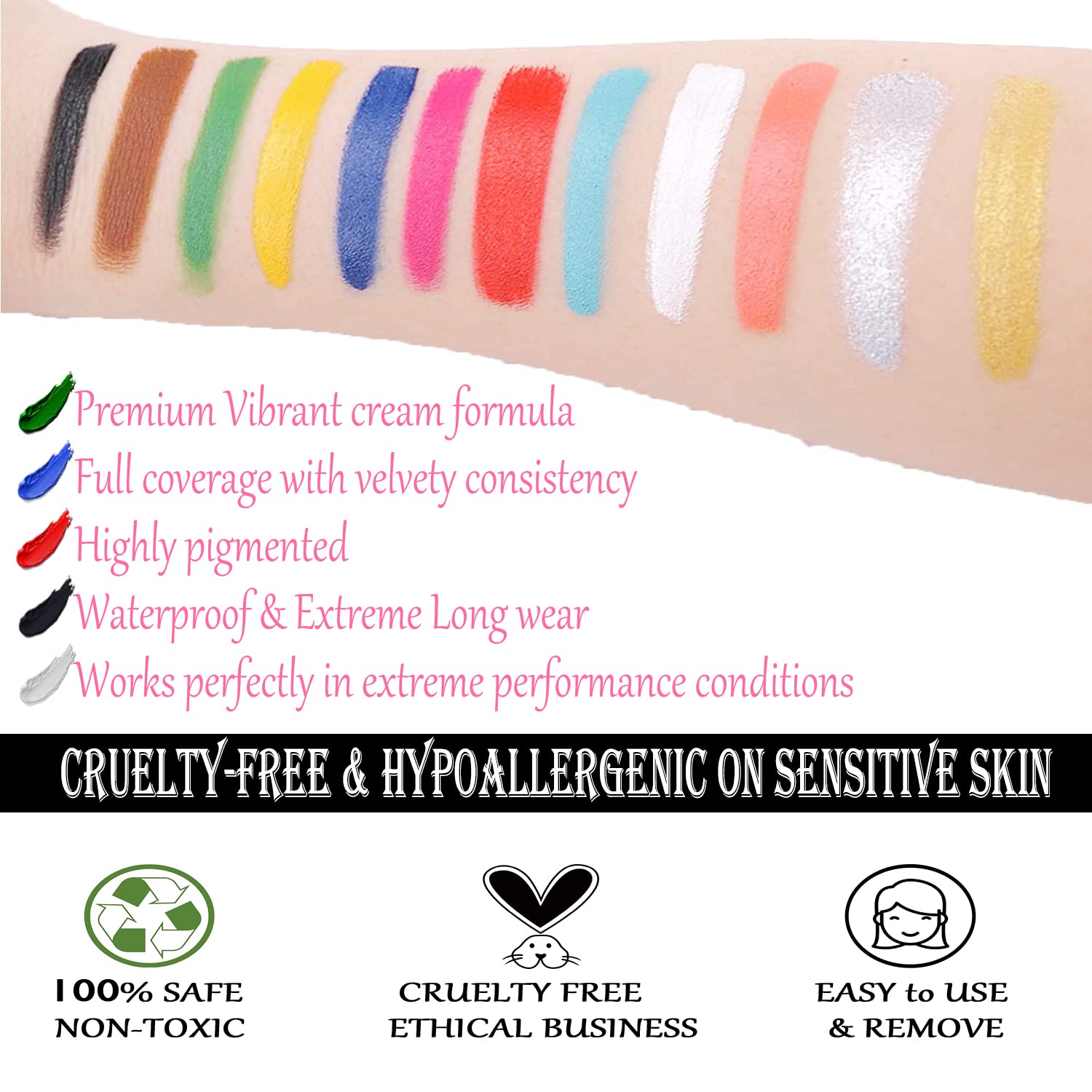 Ccbeauty Professional 12 Colors Face Body Paint Kit Oil Non Toxic High Pigment Creamy Painting Palette For Halloween Costume Fancy Sfx Cosplay Stage Makeup Set With 6 Wooden Premium Brushes, Deep
