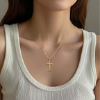 ENROSE 14K Gold Cross Necklace for Women Small Cross Necklace for Women 14K Gold Necklaces for Womens Trendy Modern Minimalist Inspiration Golden Jewelry for Womens Crosses Pendant (A-Cross)