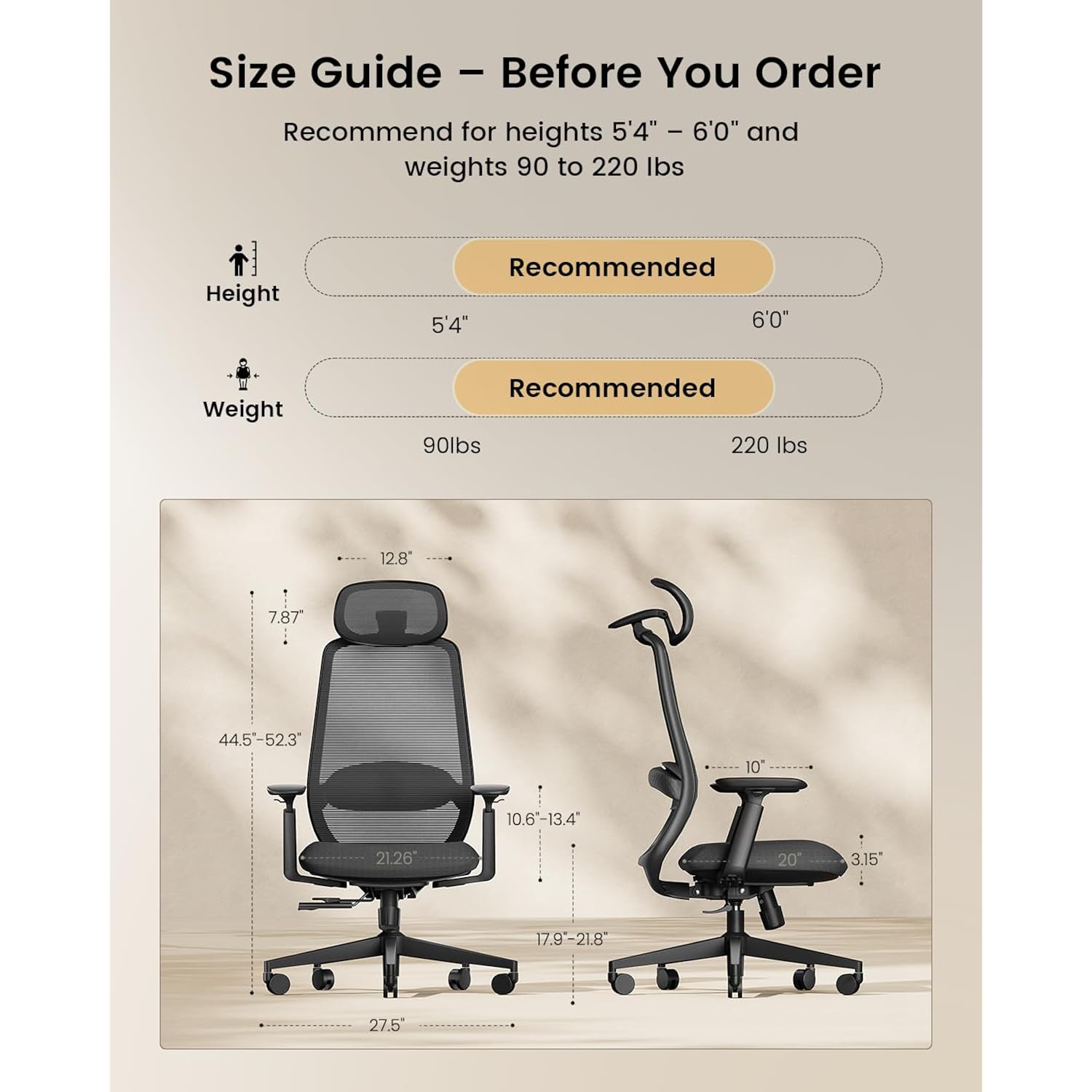 Protoarc Ec200 Ergonomic Office Chair With Adjustable Seat Depth