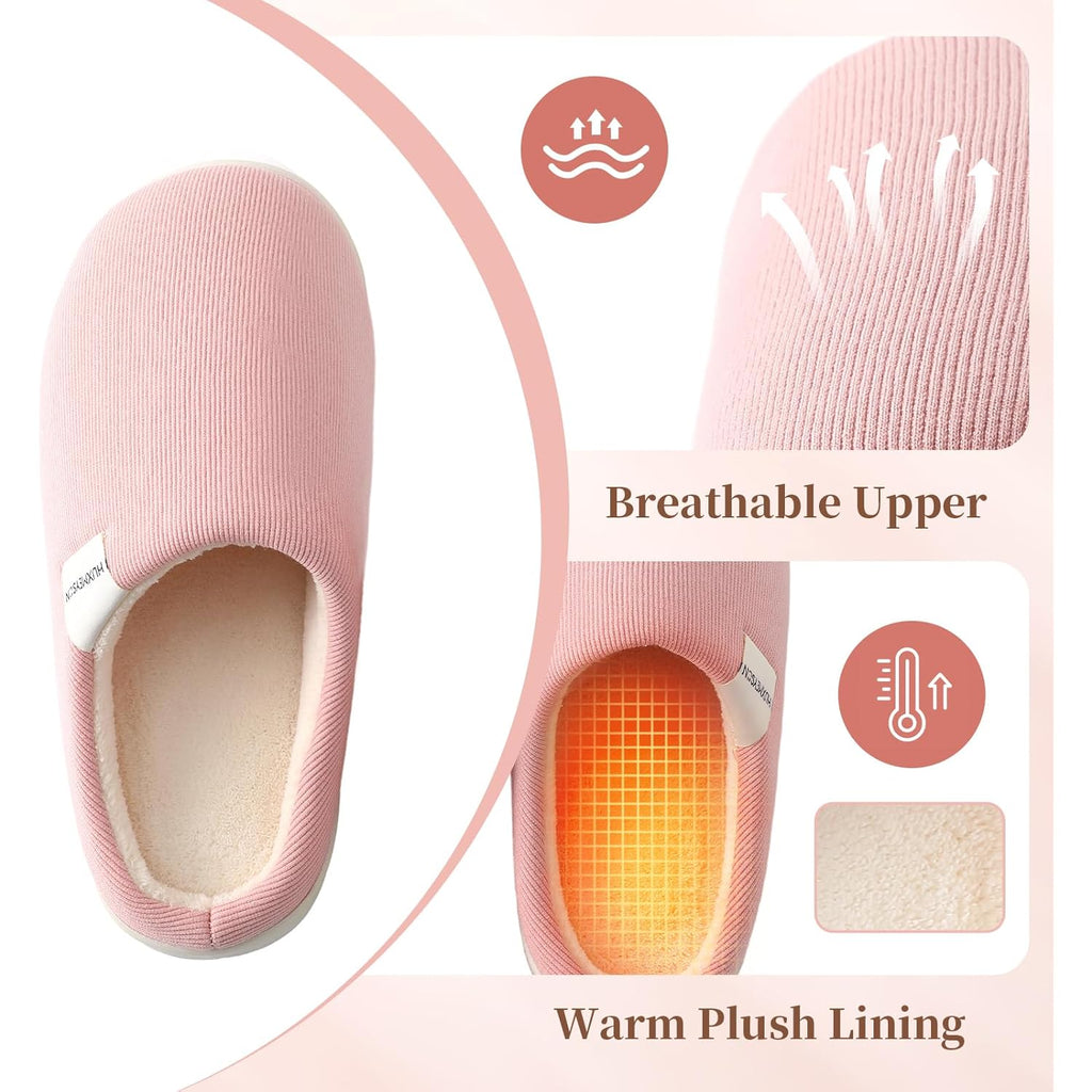 HUXMEYSON Slippers for Women, Womens Slippers Indoor Outdoor with Memory Foam, Cozy & Warm House Slippers for Woman with Anti-Slip Rubber Sole