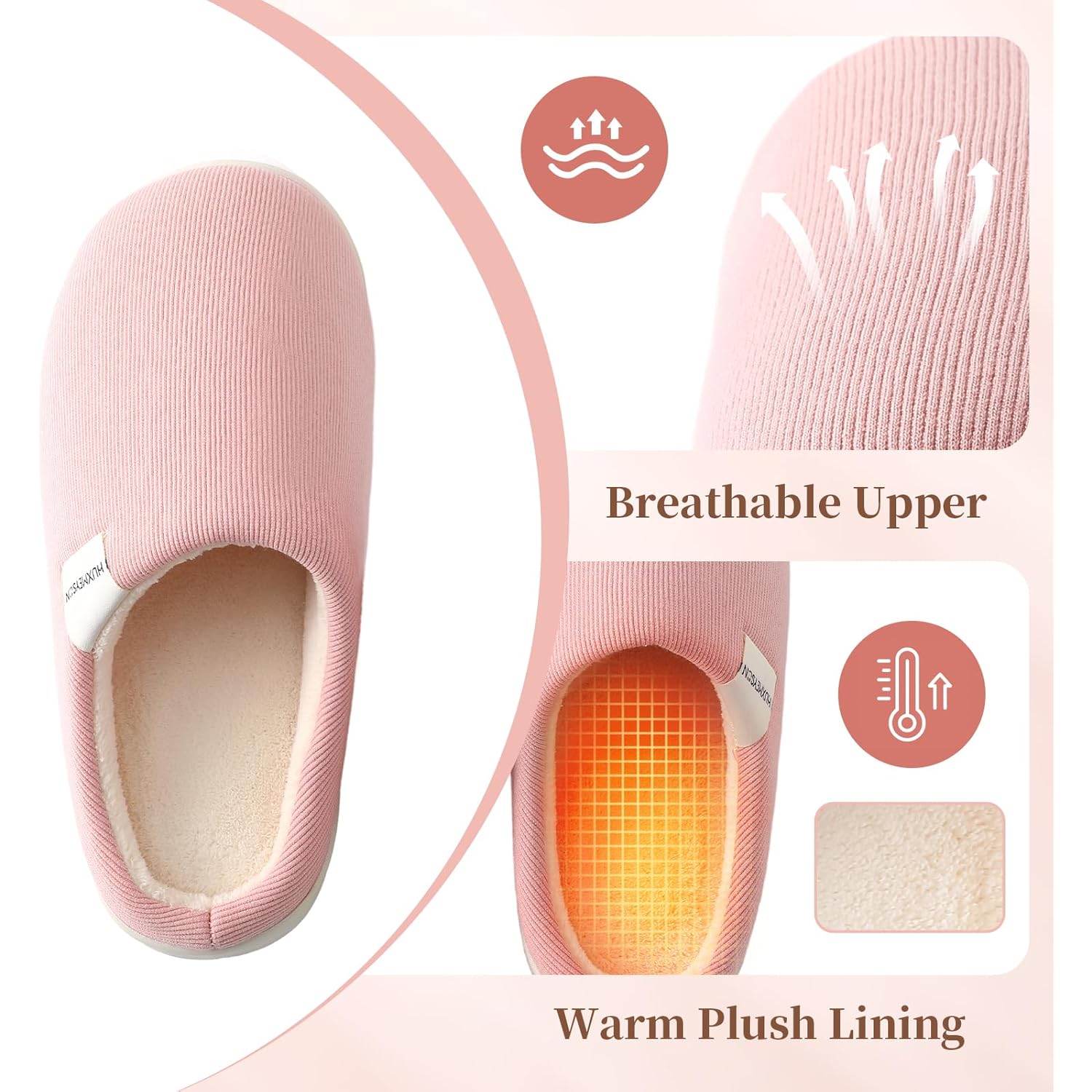 HUXMEYSON Slippers for Women, Womens Slippers Indoor Outdoor with Memory Foam, Cozy & Warm House Slippers for Woman with Anti-Slip Rubber Sole