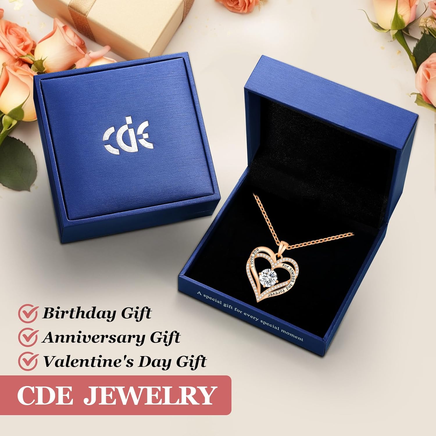 CDE Mothers Day Gifts Forever Love Heart Necklaces for Women, Wedding Anniversary, Valentine's，Birthday Mothers Christmas Day Gifts for Mom, Mother, Wife, S925 Silver Jewelry with Birthstone Pendant